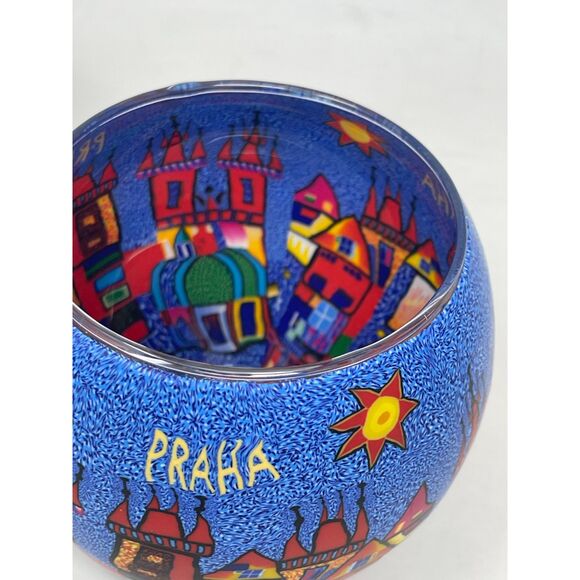 Vintage Sicherheitshinweis Glass Candle Holder CITY LINE Glowing Globes Praha - Picture 3 of 11